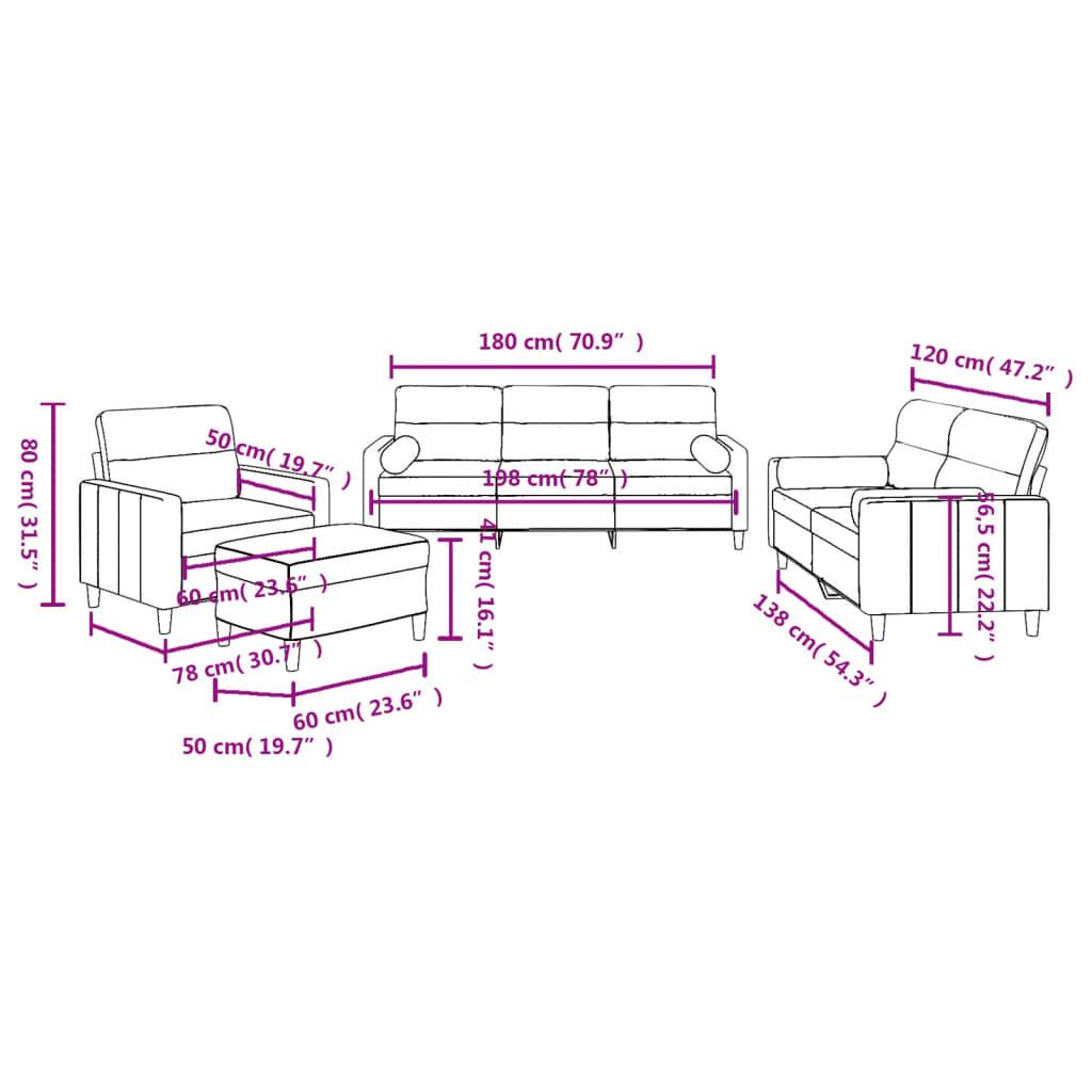 4-dijelni set sofa s jastucima crvena boja vina od tkanine