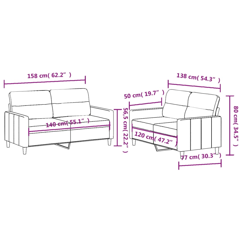 2-dijelni set sofa s jastucima smeđi od tkanine