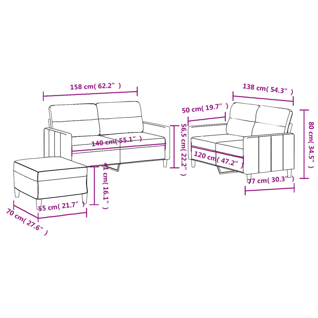 3-dijelni set sofa s jastucima tamnosivi od tkanine