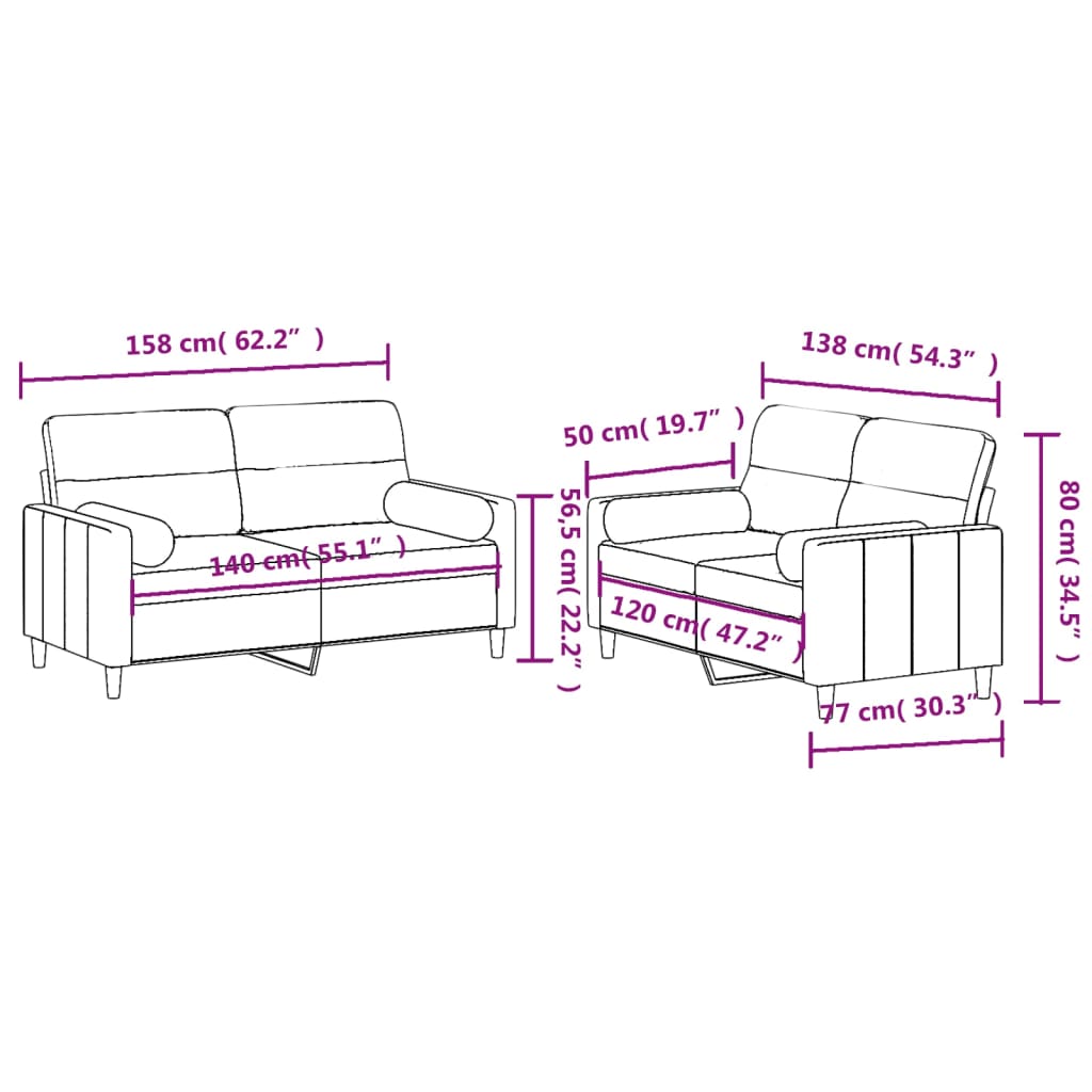 2-dijelni set sofa s jastucima svjetlosivi od tkanine