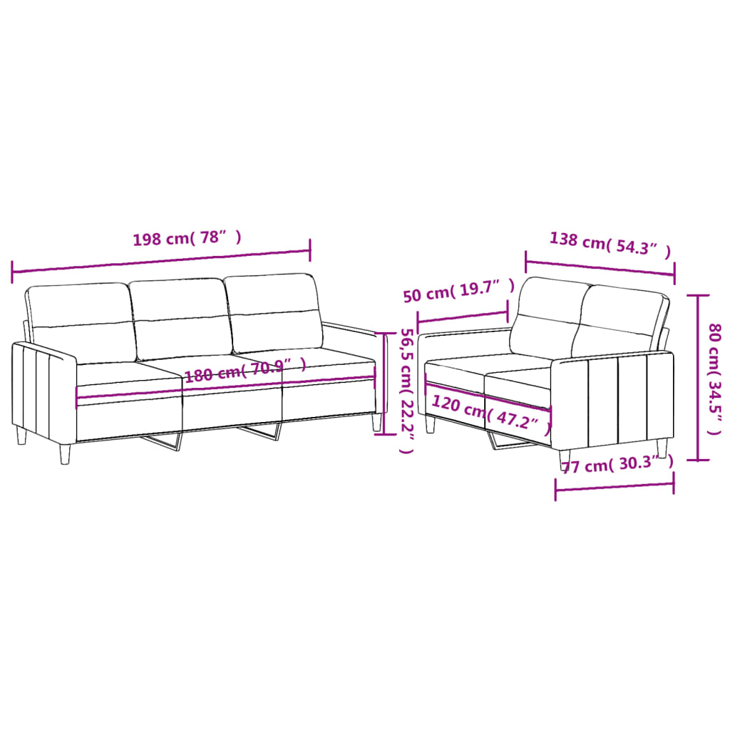2-dijelni set sofa s jastucima crni od tkanine
