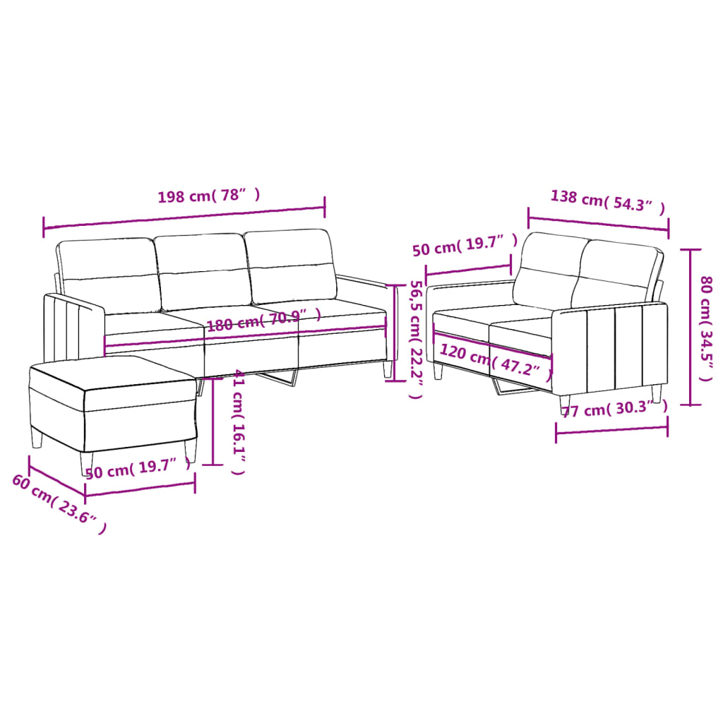 3-dijelni set sofa s jastucima smeđesivi od tkanine