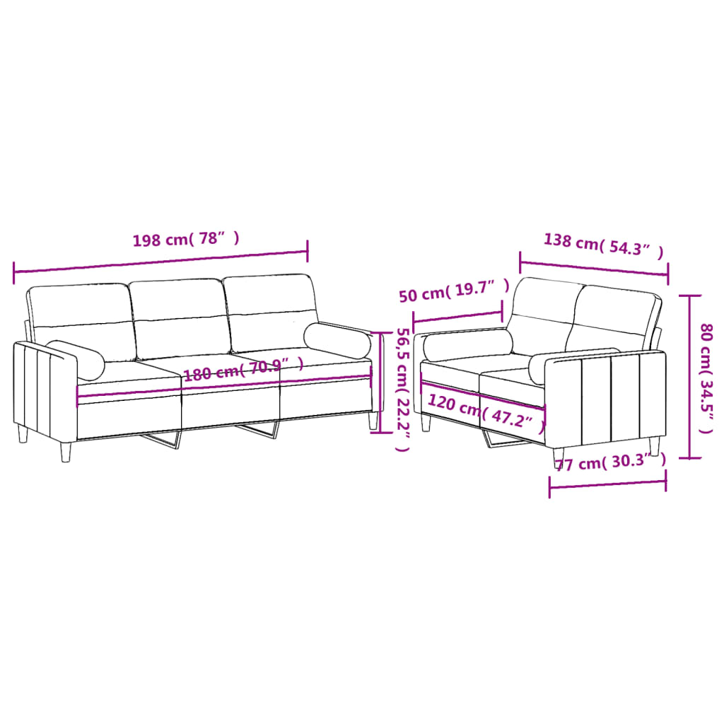 2-dijelni set sofa s jastucima smeđesivi od tkanine