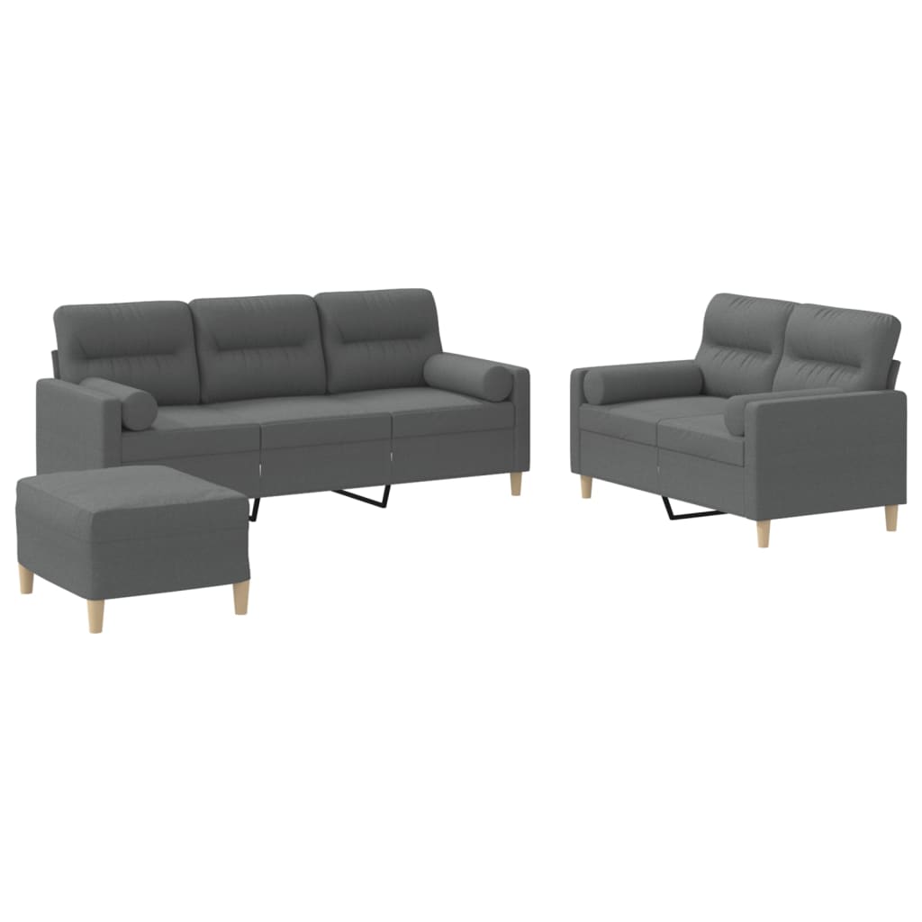 3-dijelni set sofa s jastucima tamnosivi od tkanine