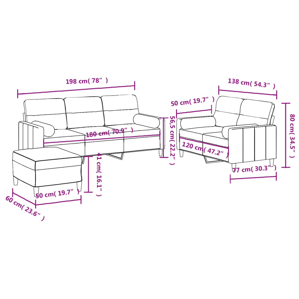 3-dijelni set sofa s jastucima tamnosivi od tkanine