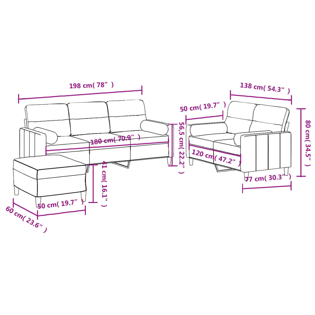 3-dijelni set sofa s jastucima smeđesivi od tkanine