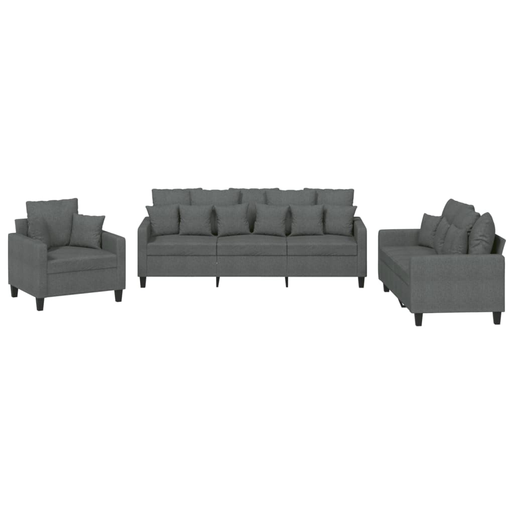 3-dijelni set sofa s jastucima tamnosivi od tkanine