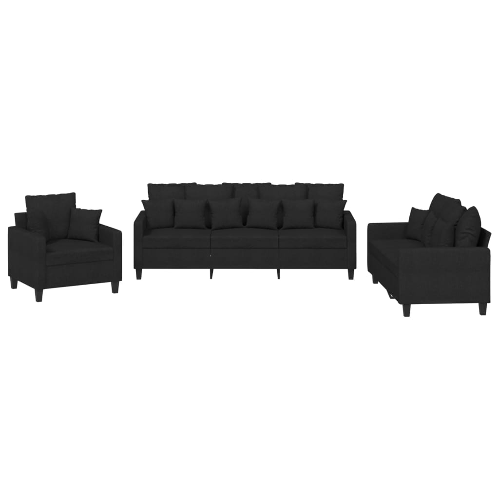 3-dijelni set sofa s jastucima crni od mikrovlakana