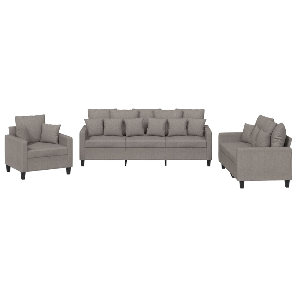 3-dijelni set sofa s jastucima smeđesivi od tkanine