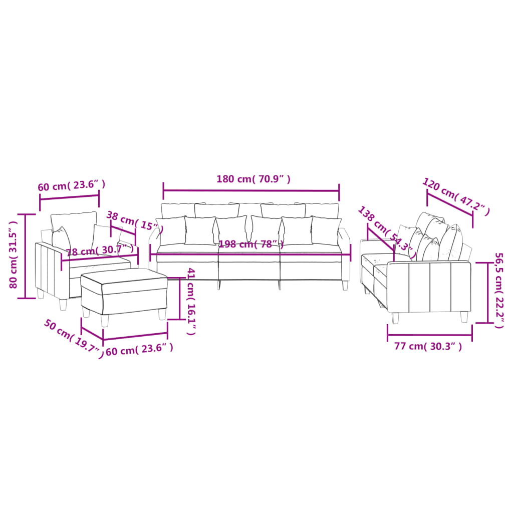 4-dijelni set sofa s jastucima smeđi od tkanine