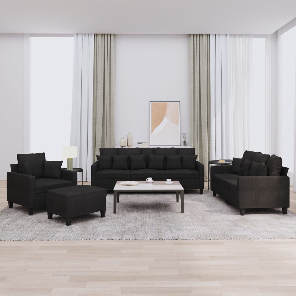 4-dijelni set sofa s jastucima crni od tkanine