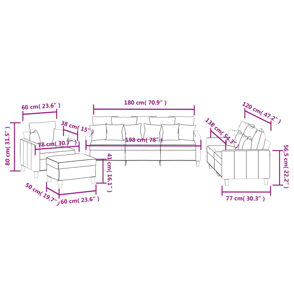 4-dijelni set sofa s jastucima svjetložuti od tkanine