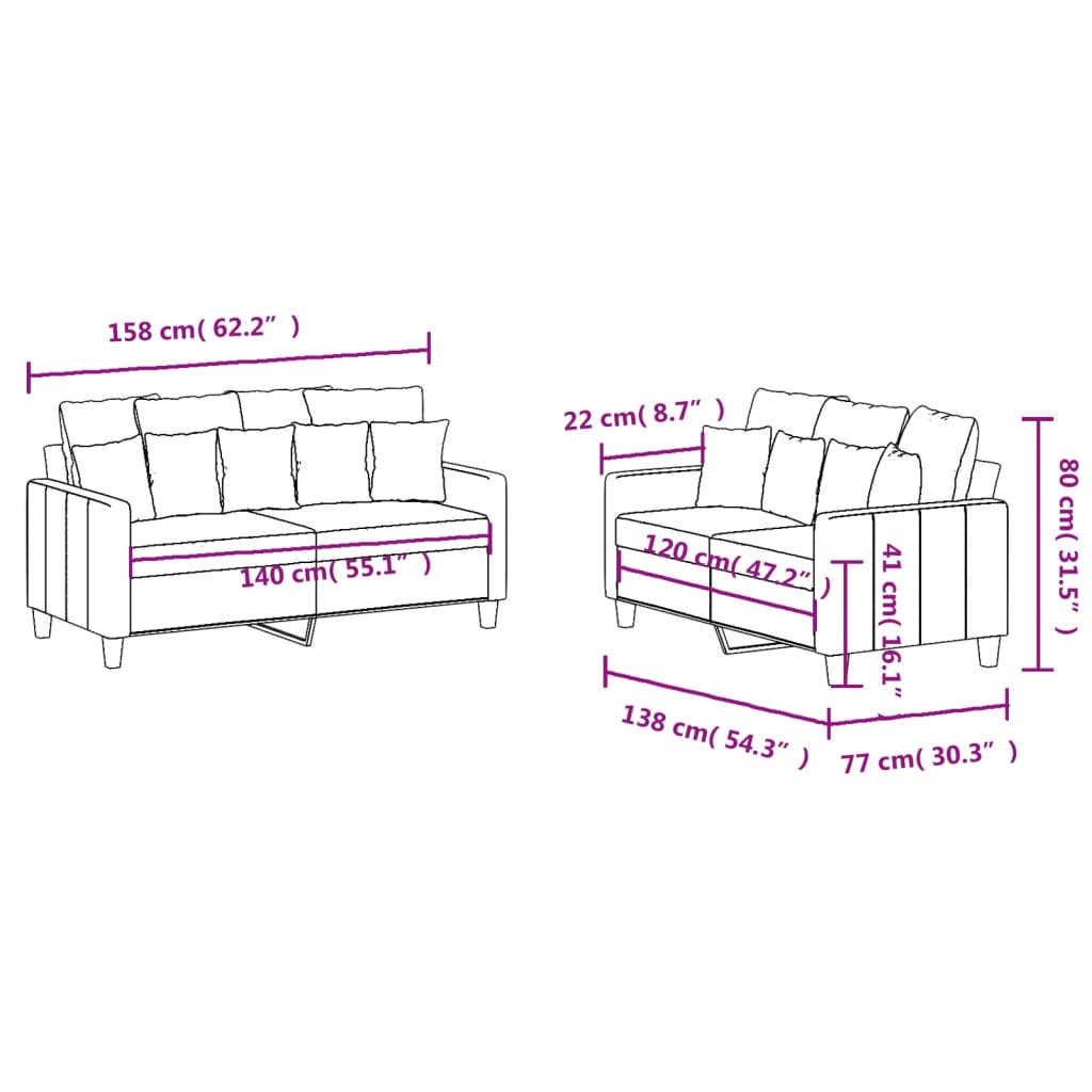 2-dijelni set sofa s jastucima tamnosivi od tkanine