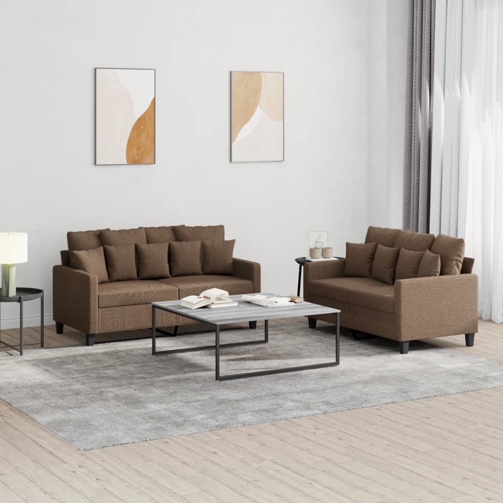 2-dijelni set sofa s jastucima smeđi od tkanine