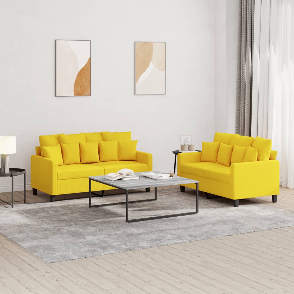 2-dijelni set sofa s jastucima svjetložuti od tkanine