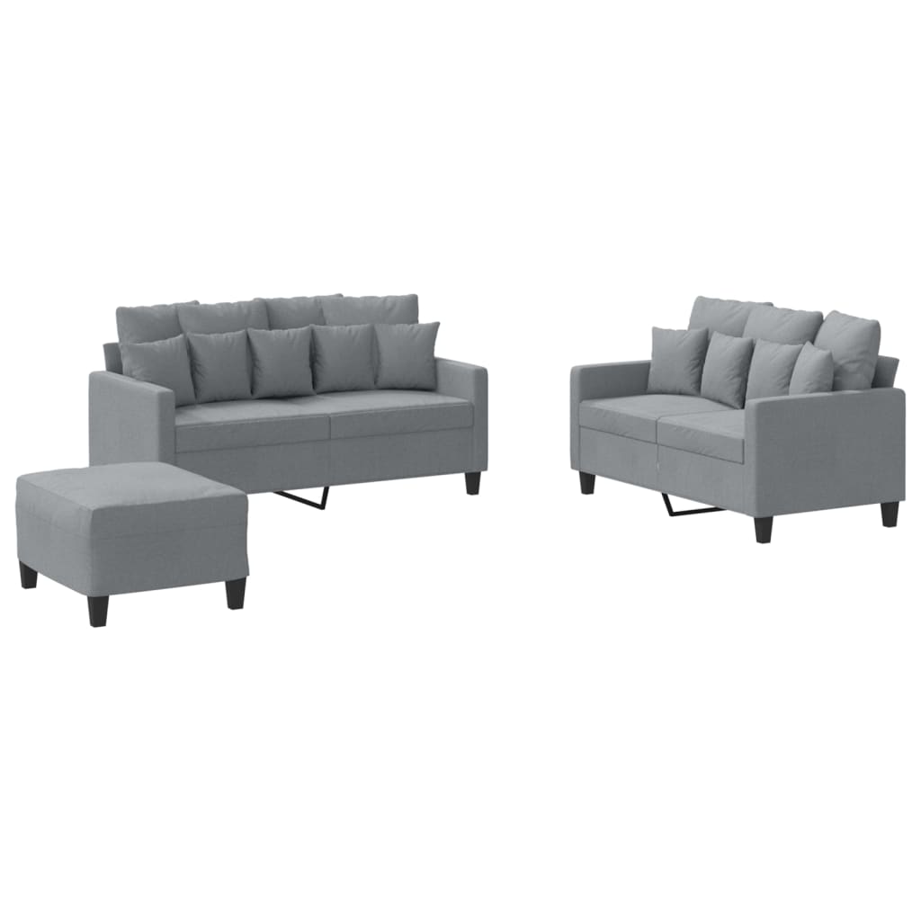 3-dijelni set sofa s jastucima svjetlosivi od tkanine