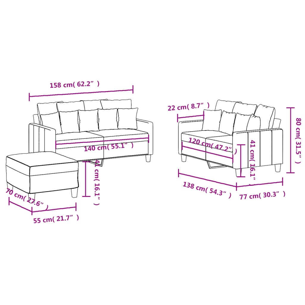 3-dijelni set sofa s jastucima tamnosivi od tkanine
