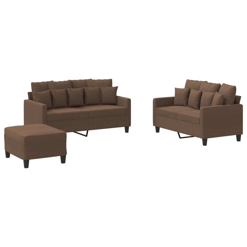 3-dijelni set sofa s jastucima smeđi od tkanine