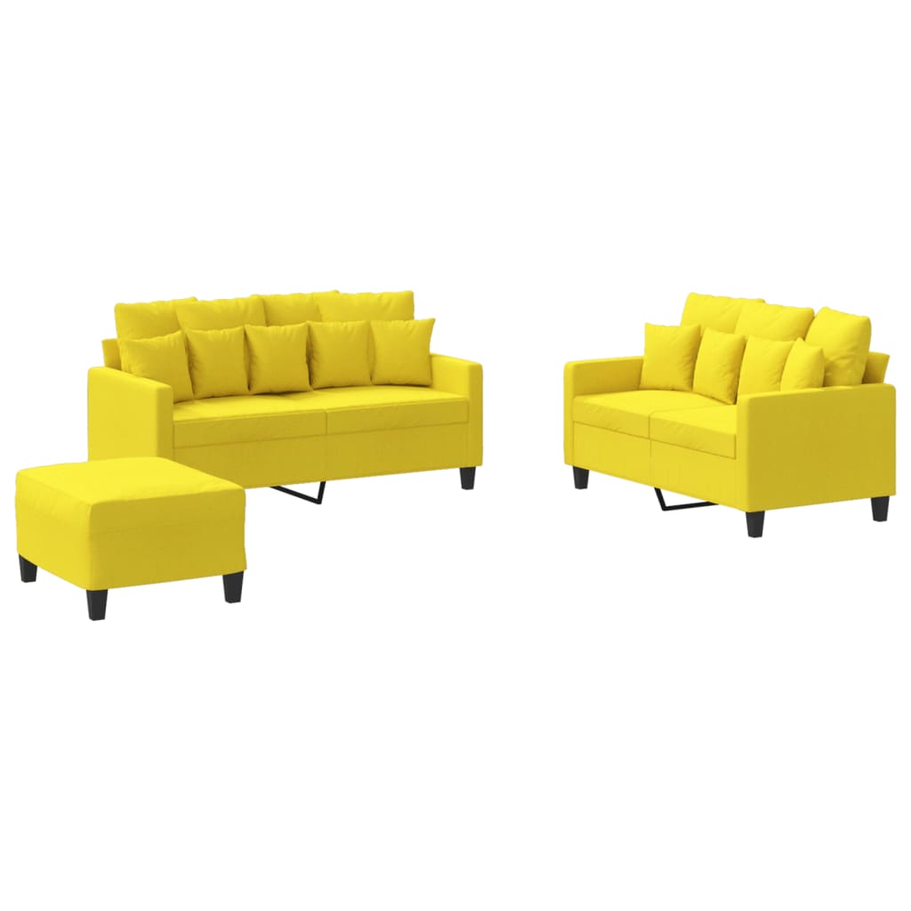 3-dijelni set sofa s jastucima svjetložuti od tkanine