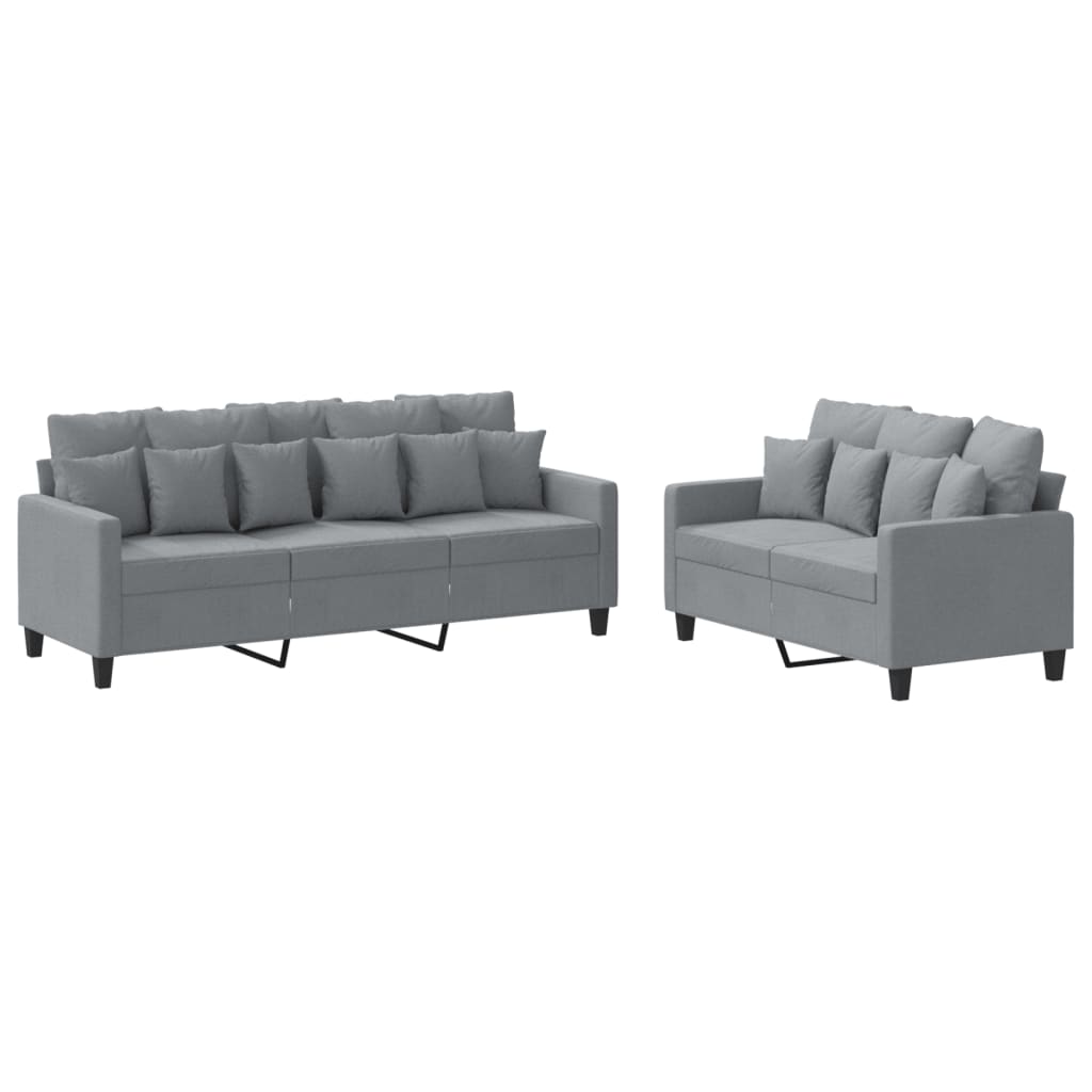 2-dijelni set sofa s jastucima svjetlosivi od tkanine