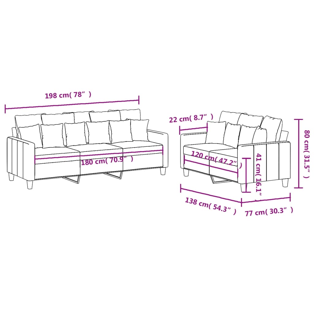 2-dijelni set sofa s jastucima svjetlosivi od tkanine