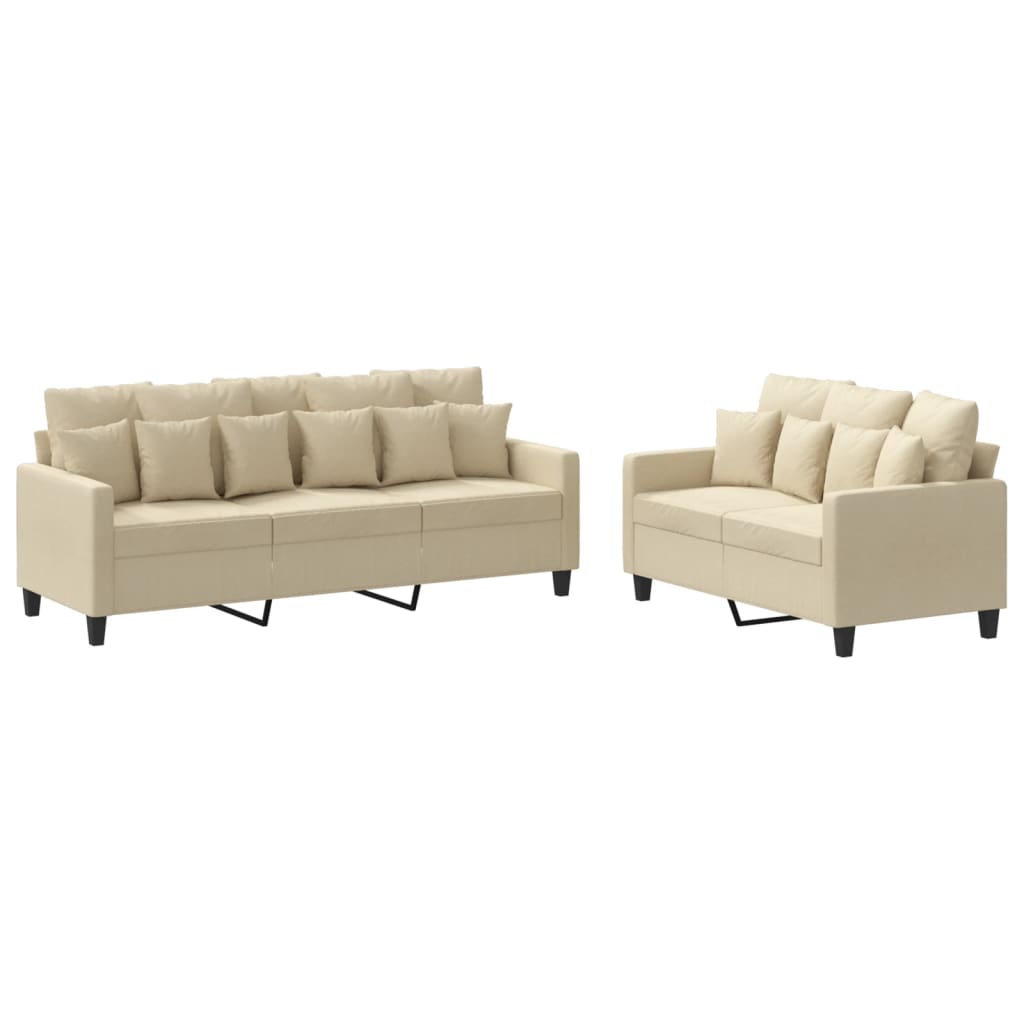 2-dijelni set sofa s jastucima krem od tkanine