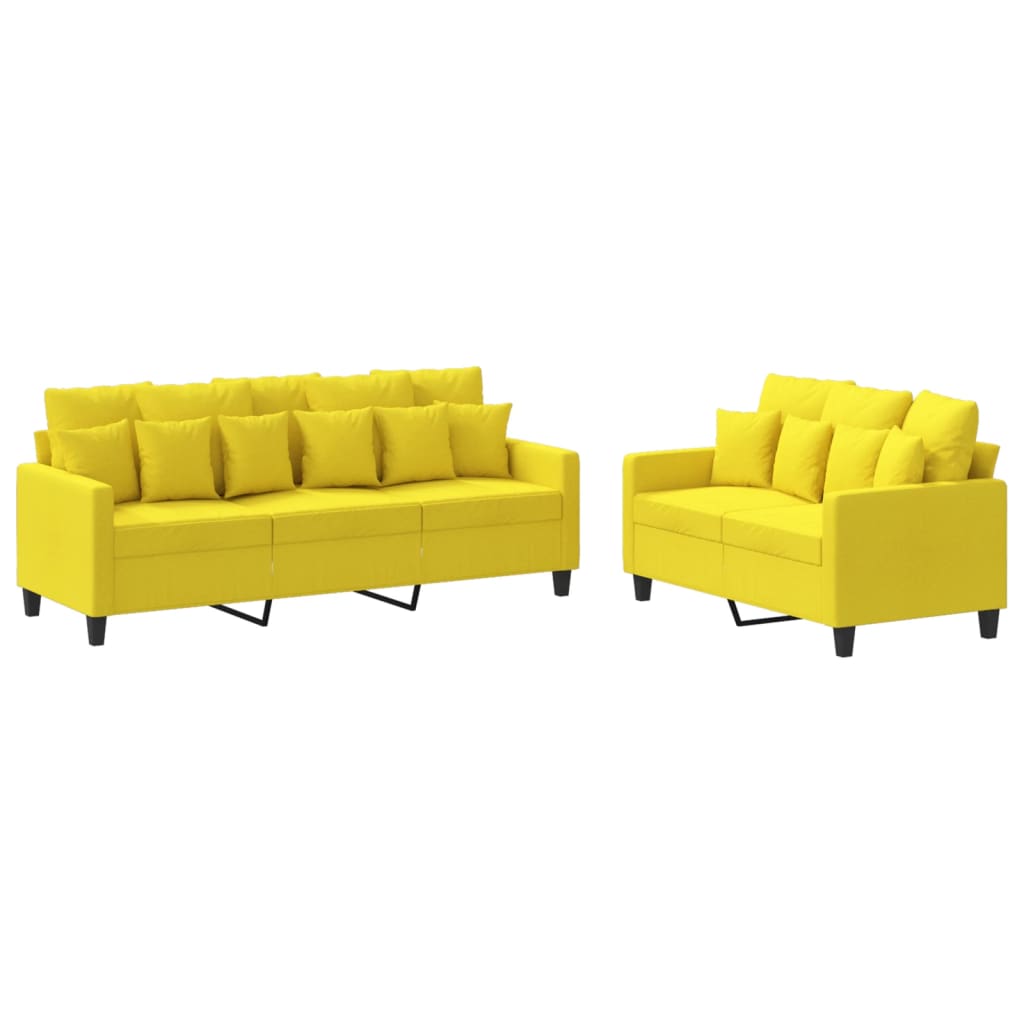 2-dijelni set sofa s jastucima svjetložuti od tkanine