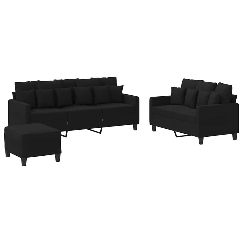 3-dijelni set sofa s jastucima crni od tkanine