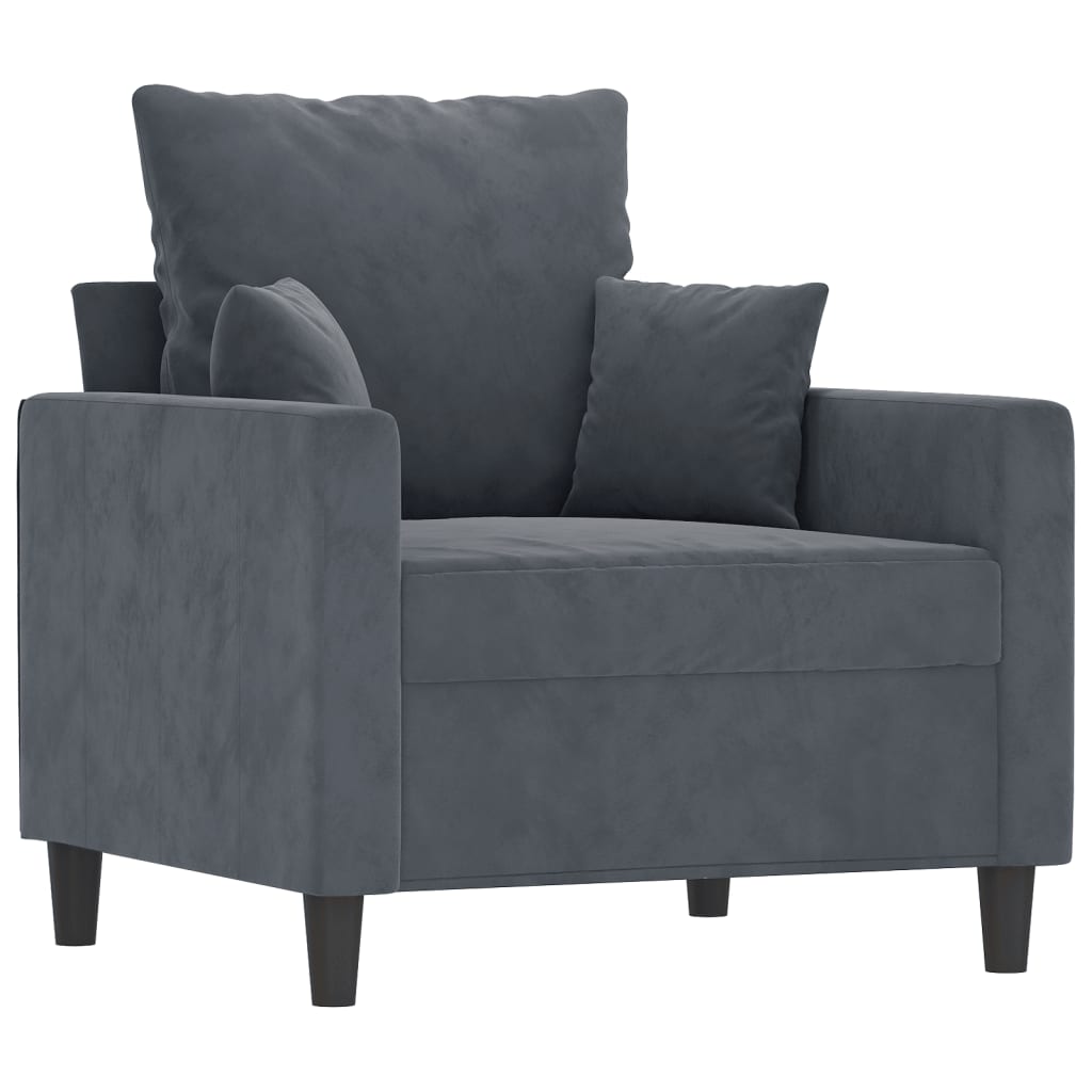 3-dijelni set sofa s jastucima tamnosivi baršunasti