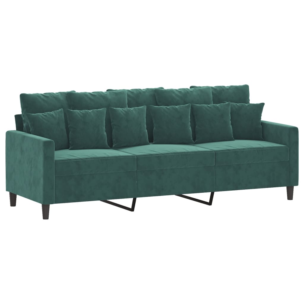3-dijelni set sofa s jastucima tamnozeleni baršunasti