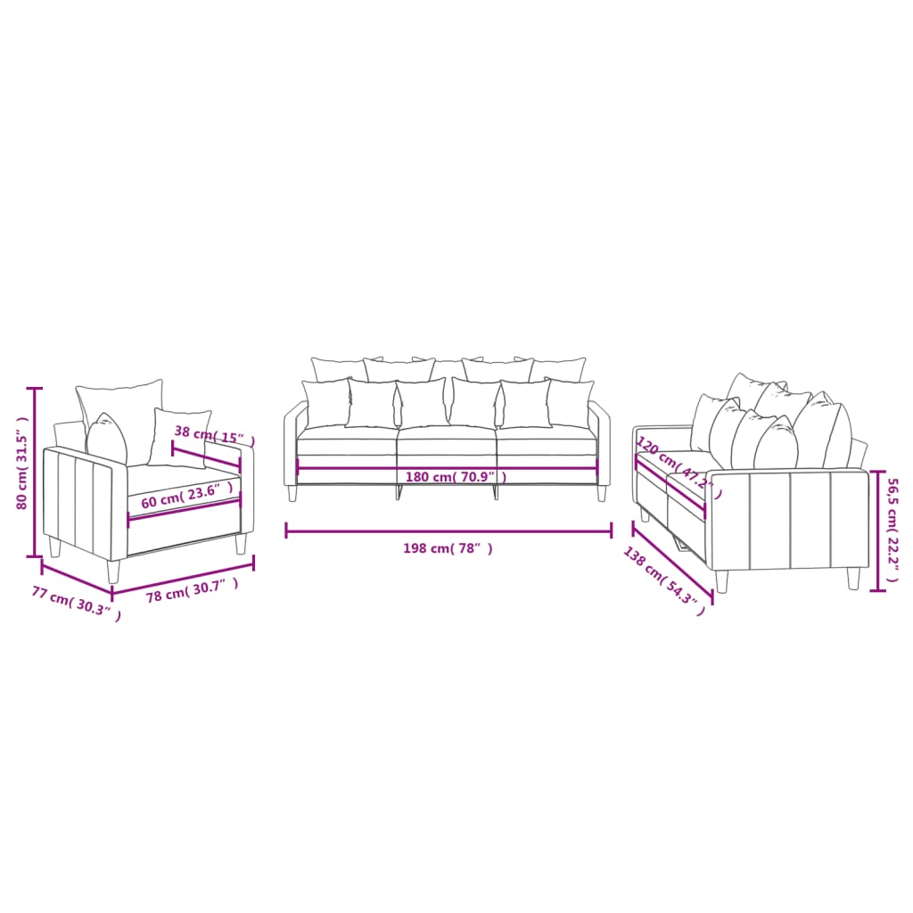 3-dijelni set sofa s jastucima ružičasti baršunasti