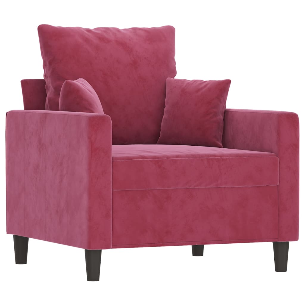 3-dijelni set sofa s jastucima crvena boja vina baršunasti