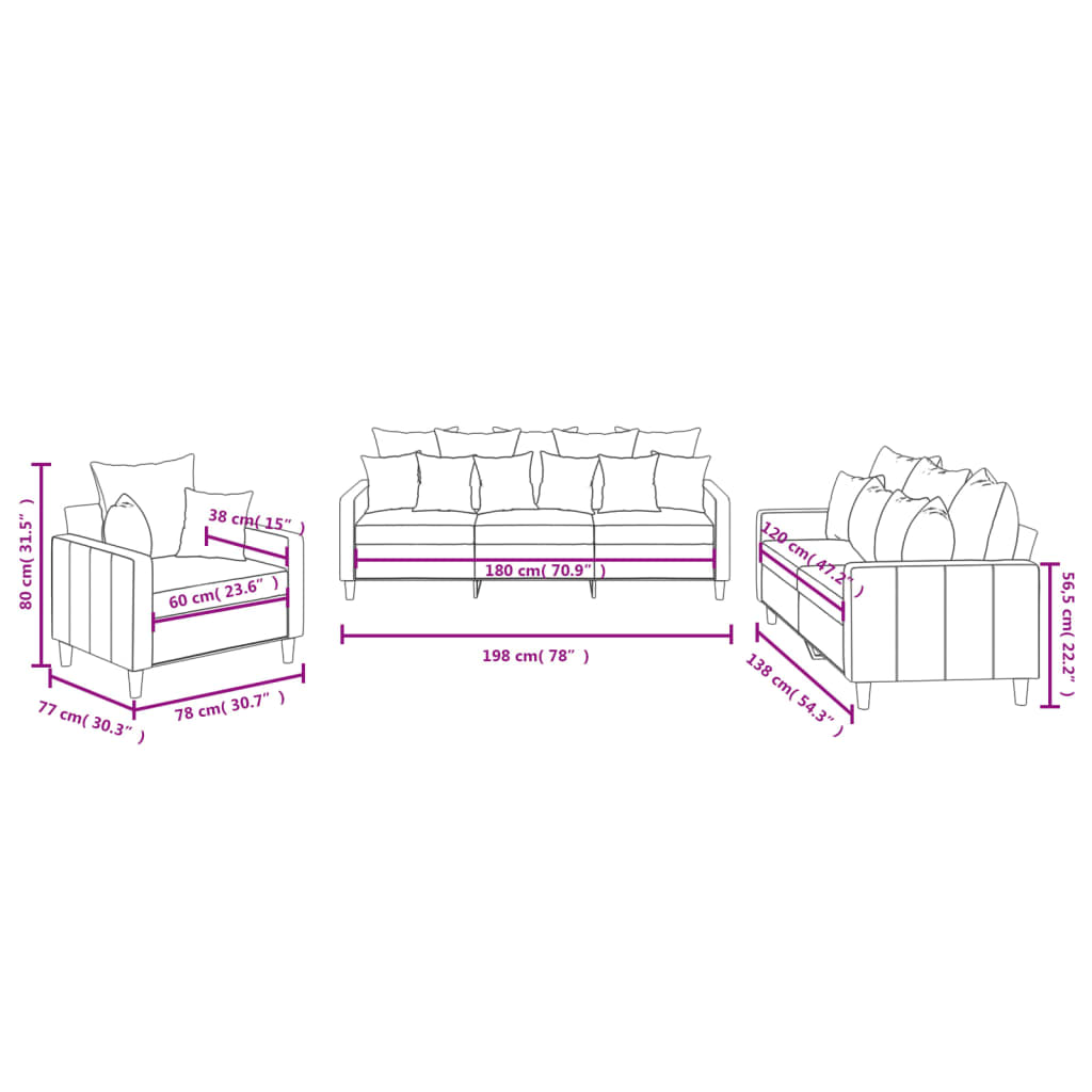 3-dijelni set sofa s jastucima crvena boja vina baršunasti