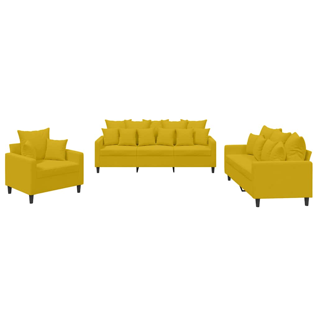 3-dijelni set sofa s jastucima žuti baršunasti