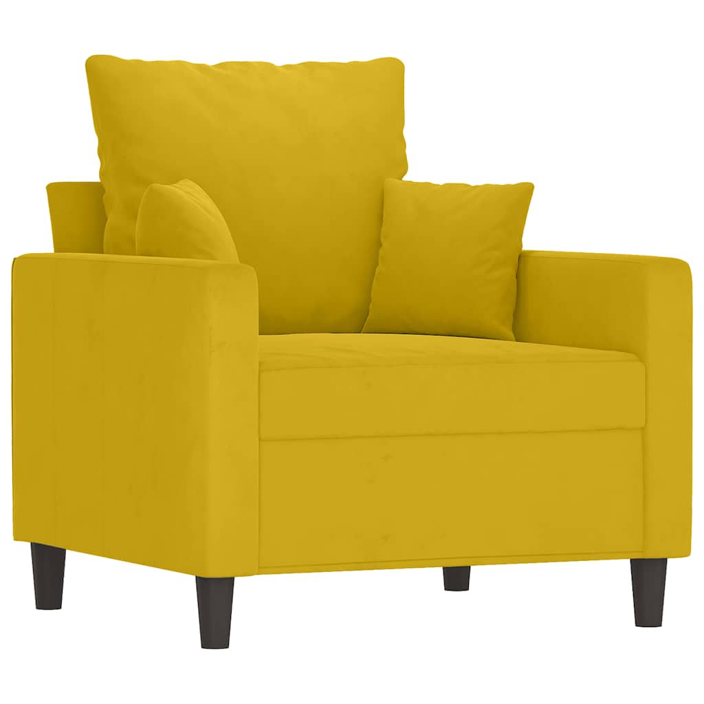 3-dijelni set sofa s jastucima žuti baršunasti