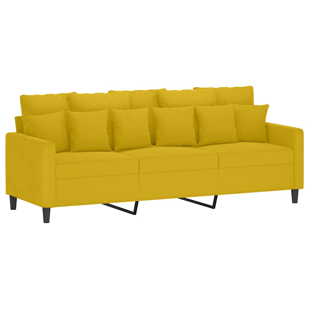 3-dijelni set sofa s jastucima žuti baršunasti