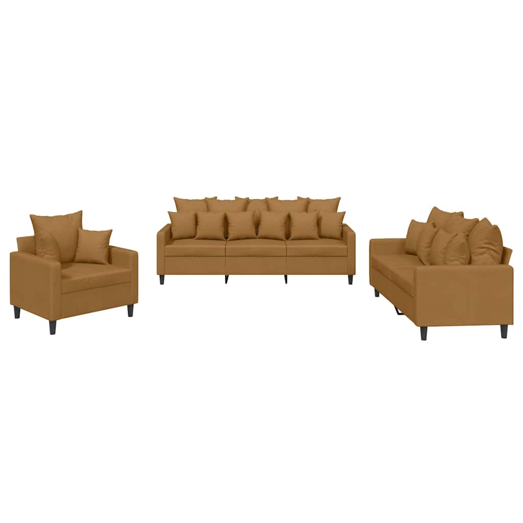 3-dijelni set sofa s jastucima smeđi baršunasti