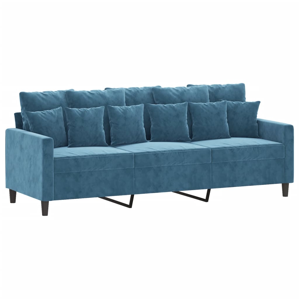 3-dijelni set sofa s jastucima plavi baršunasti