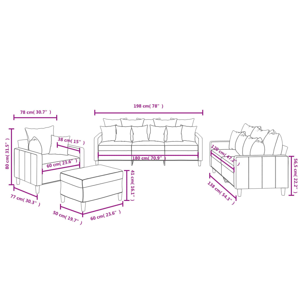 4-dijelni set sofa s jastucima svjetlosivi baršunasti