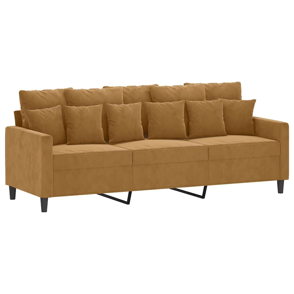 4-dijelni set sofa s jastucima smeđi baršunasti