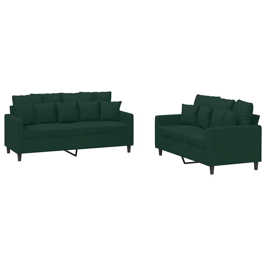 2-dijelni set sofa s jastucima tamnozeleni baršunasti