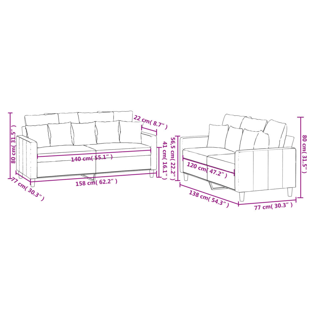 2-dijelni set sofa s jastucima ružičasti baršunasti