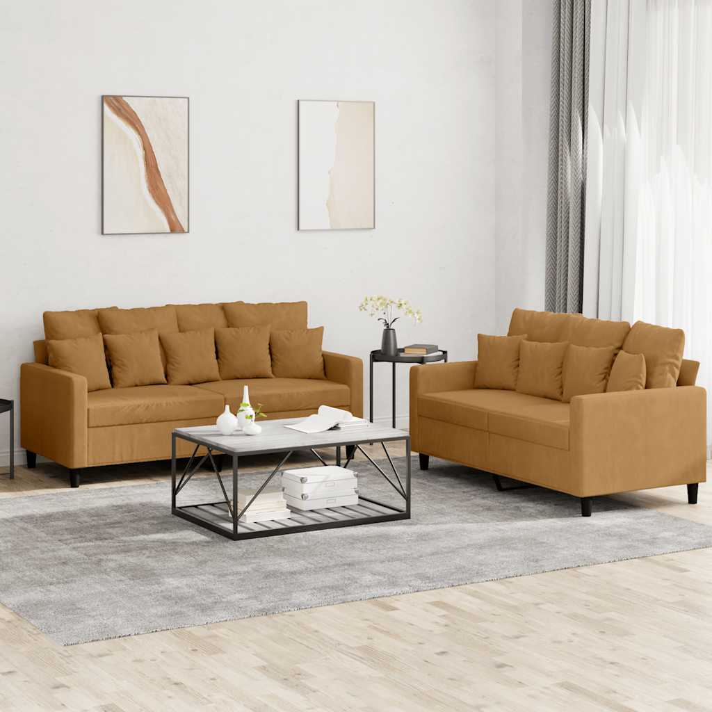 2-dijelni set sofa s jastucima smeđi baršunasti
