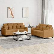 2-dijelni set sofa s jastucima smeđi baršunasti