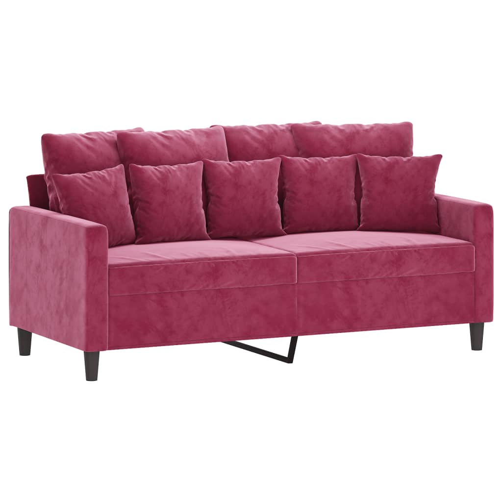 3-dijelni set sofa s jastucima crvena boja vina baršunasti