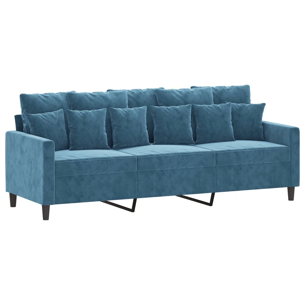 2-dijelni set sofa s jastucima plavi baršunasti