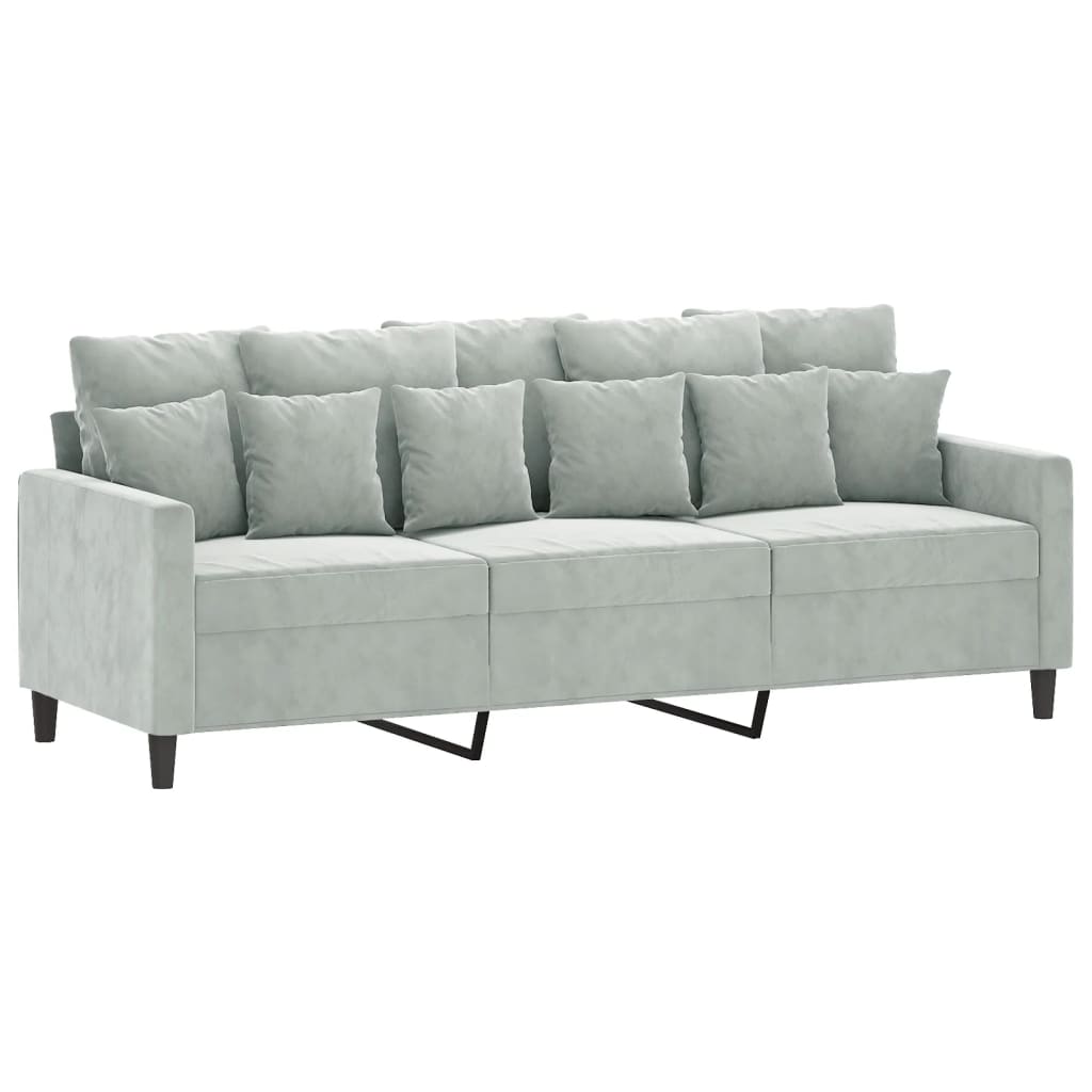 3-dijelni set sofa s jastucima svjetlosivi baršunasti