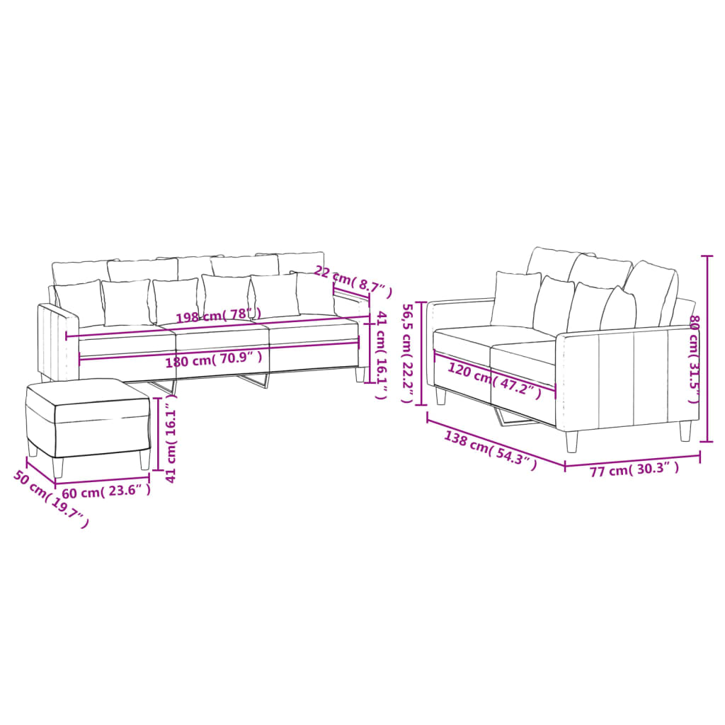 3-dijelni set sofa s jastucima svjetlosivi baršunasti