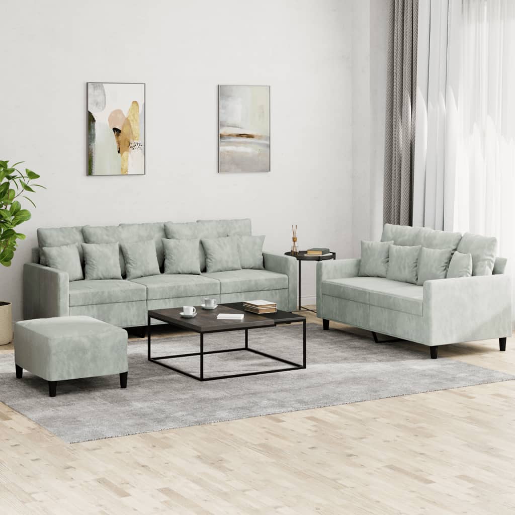 3-dijelni set sofa s jastucima svjetlosivi baršunasti