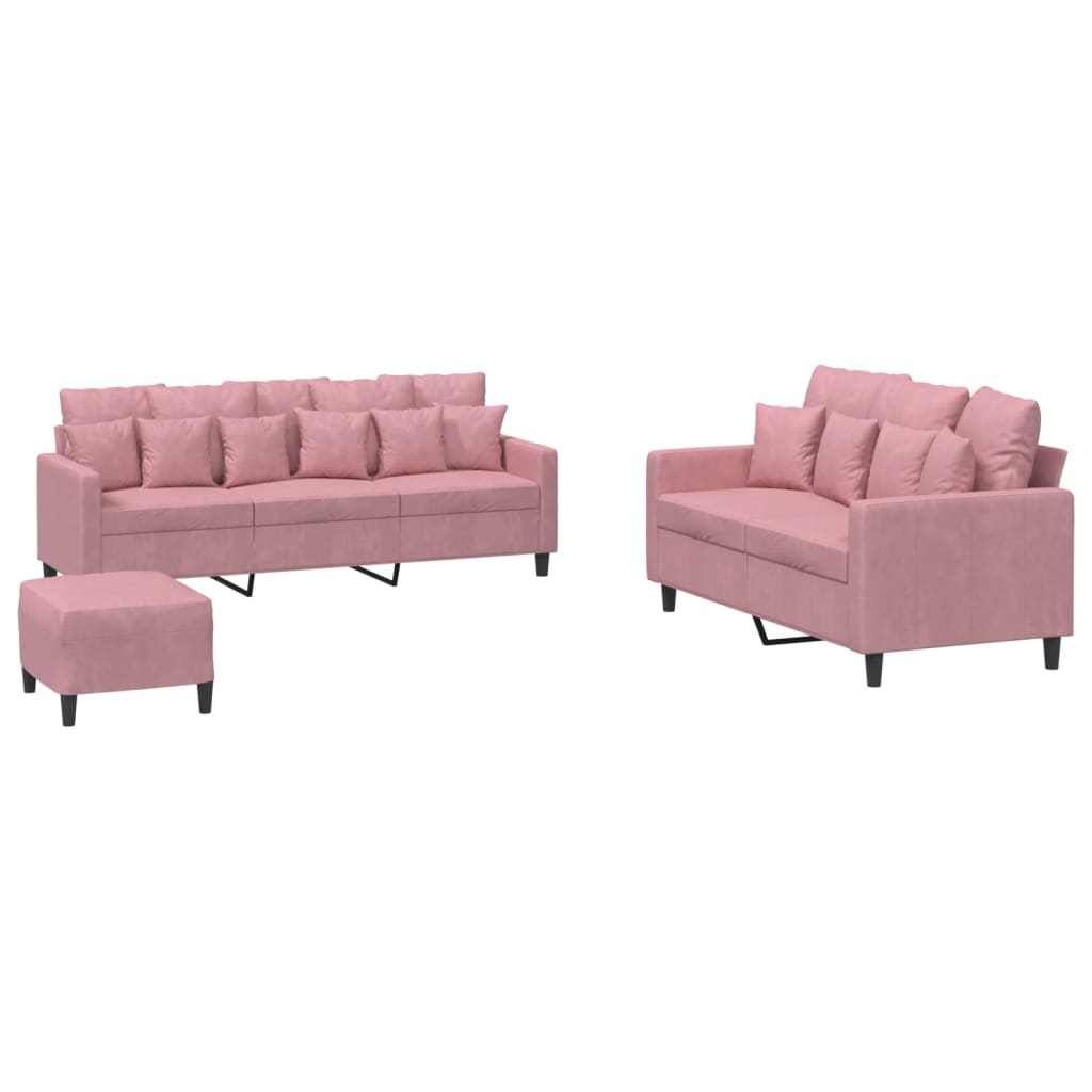 3-dijelni set sofa s jastucima ružičasti baršunasti